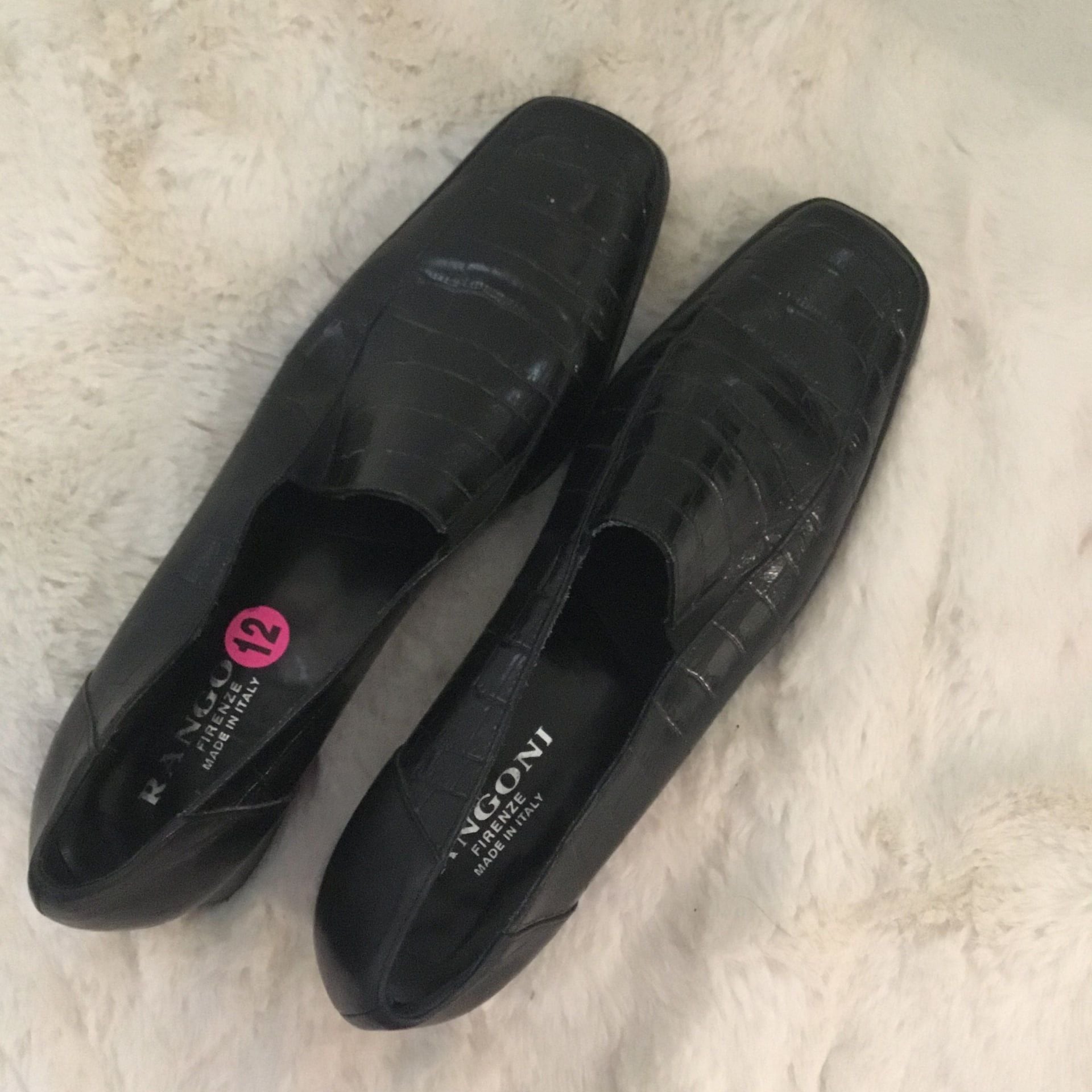 Rangoni Firenze Black Croc-Embossed Leather Square Toe Loafers Size 12